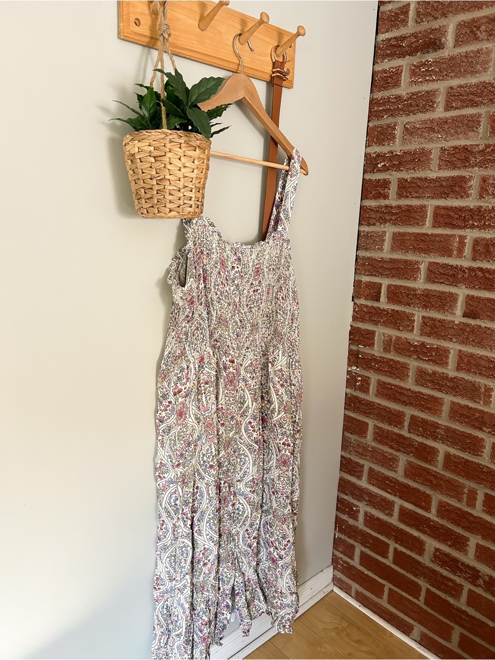 Reitmans Cream Maxi Dress with Pink & Green Paisley Print